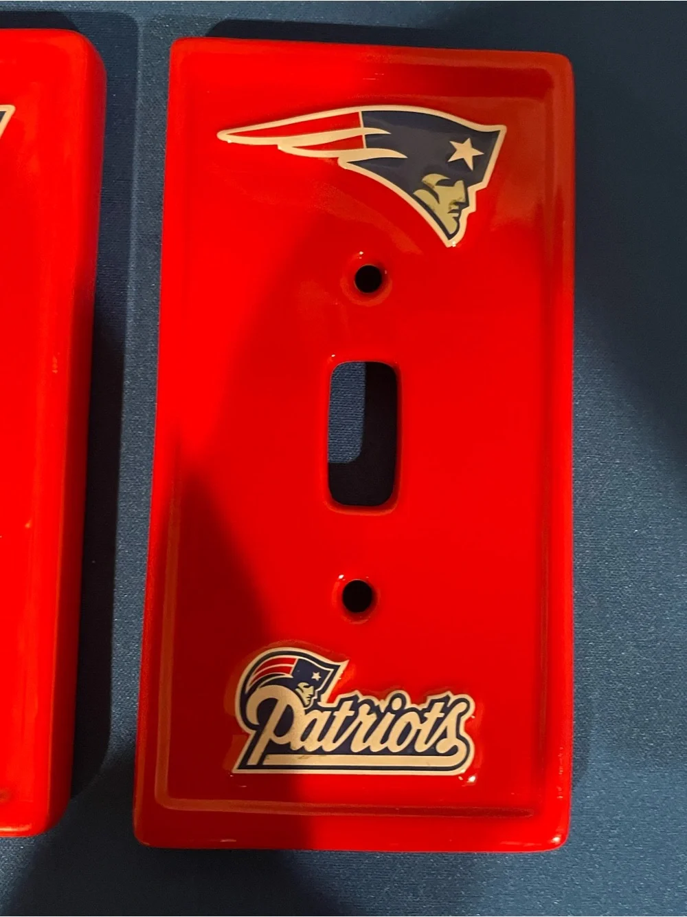 Ceramic New England Patriots Red Light Switch Plate Covers - Set of 2